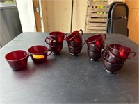 Vintage Ruby Red 12 Small Tea Cups & 2 Regular Siz