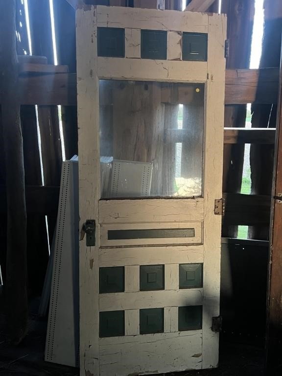 Antique Wooden Door with Glass Panel, 31.5 inches