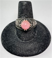 Sterling Pink Jade Ring 5 Grams Size 7.75