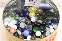 CAN OF ASSORTED MARBLES