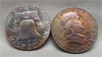 (2) Toned Franklin silver half dollars: 1963,