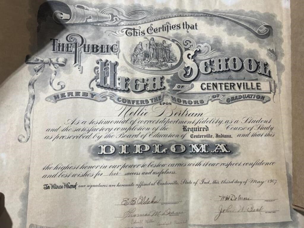 Centerville high school diploma 1897 1907 I