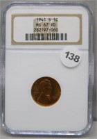 1941-S NGC MS67RD Wheat Cent.