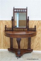 Antique Mahogany Half Round Entry Table w/ Mirror