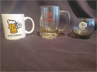 3 Advertisement mugs/ glass