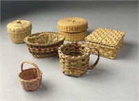 6 Miniature Woven and Splint Baskets