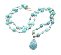 S.W. Tear Drop Turquoise Bead Necklace