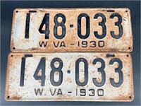 1930 WEST VIRGINIA LICENSE PLATE #148033 PAIR