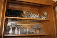 2 Shelves of Crystal Glasses & More