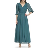 Size 12, DKNY Women's Long Chiffon V-Neck Dress,