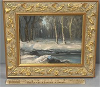 Winter Creek Landscape Oil Painting on Board