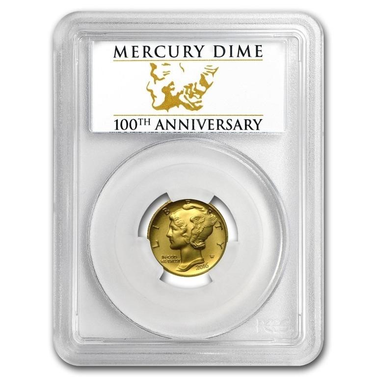 2016-w 1/10oz Gold Mercury Dime Sp70 Fs Cent'l
