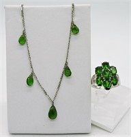 Green Gemstone Ring and Necklace,925
