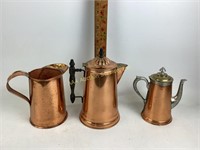 Copper tea kettles, pitcher