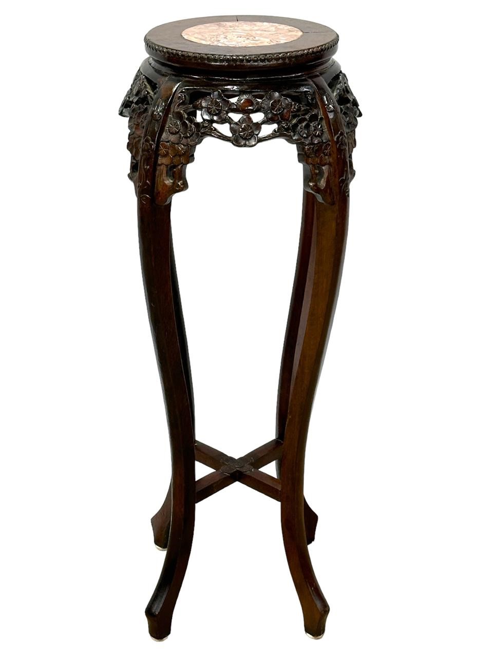 Antique Marble Top Wood Carved Stand