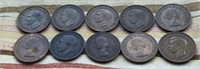 OF) 10 British Half Pennies World Coins