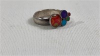 Signed Multi Stone Inlayed .925 Silver Ring