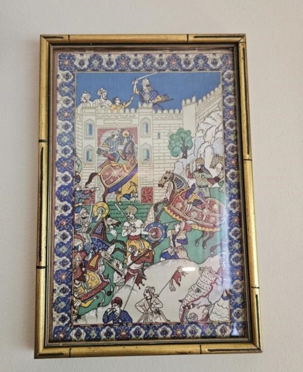 6 framed Persian fabric art: silks?