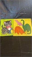 Vintage Board Puzzles Dinosaurs And Kitten