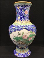 Cloisonné Style 12in Painted Enamel Vase.