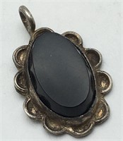 Silver Pendant W Black Stone