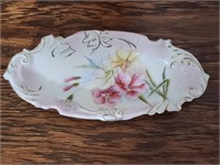 VINTAGE OBLONG HAND-PAINTED EMBOSSED DISH W/ ...