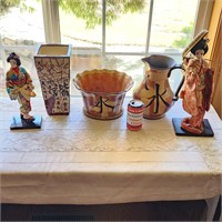 Vintage Asian Dolls Vase & Pottery Lot