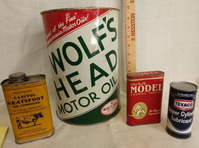 Oil cans, railroad items, primitives, vintage toys & more!