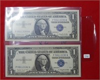 (2) 1957 A $1 Silver Certificates - Consecutive #s