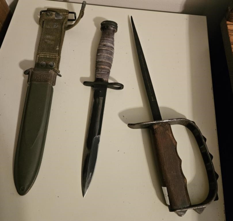 Trench knife and Scabbard. Trench knife marked