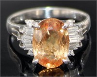 Platinum 3.16 ct Natural Citrine & Diamond Ring