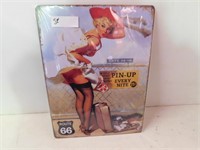 Route 66 Pin up tin sign. 15 3/4"