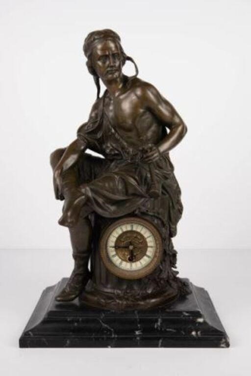 Bronze and Marble Figural Clock - Man w/ Chisel.