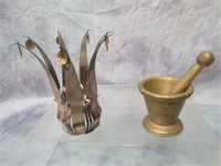 Brass Mortar & Pestle - Small Decorative Crown