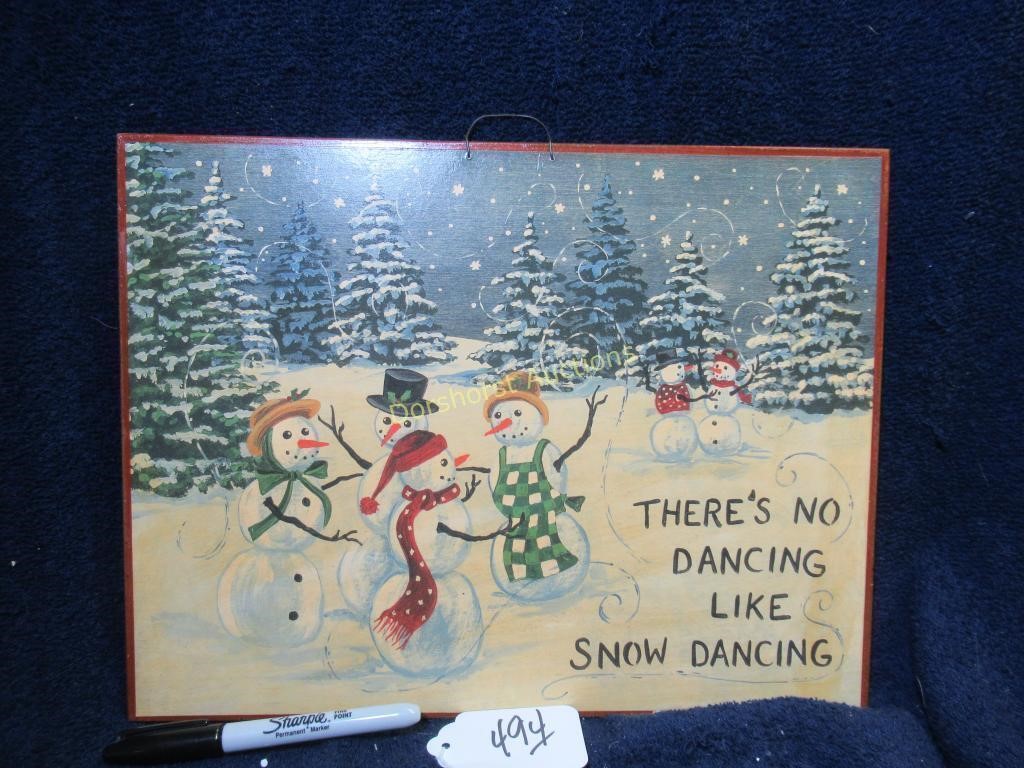 HANDS PAINTED SNOWMAN SIGN - 14"W X 10.5"H