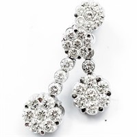 1.5+ CT Diamond & 18k WG Flower Drop Earrings