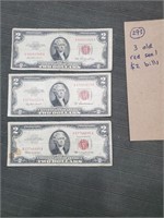 3 old red seal $2 bills 1953 1953A 1963