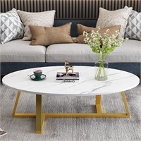 Oval Faux Marble Coffee Table - Modern Gold
