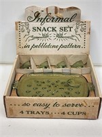 8 Piece Green Glass Snack Set with Box