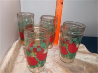 4 Vtg Anchor Hocking Watermelon Glasses
