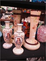 Two pairs of Bristol vases: 11 1/4" high with