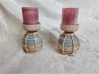 2 Glass Candle Holders & Candles