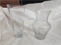 2 Large Clear Glass Vases