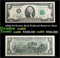1995 $2 Green Seal Federal Reserve Note Grades Gem