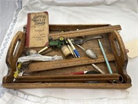 Wood Serving Tray w/Wooden Rulers Spoons