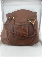 Brown Leather Tote Handbag with Gold Buckle