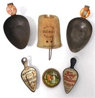 Lot of 6,Tin Advertising Scoops,Badge,Bill File