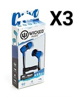 NEW Lot of 3 Wicked Audio 600 CC Earbuds