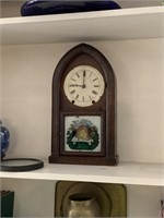 ANTIQUE CATHEDRAL STYLE WIND UP MANTLE CLOCK