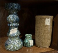 Glazed Art Pottery Candle Holder, Vase, and Stonew